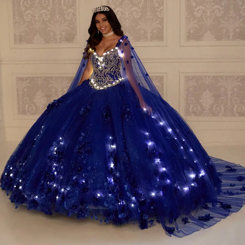 gold royal blue quinceanera dresses