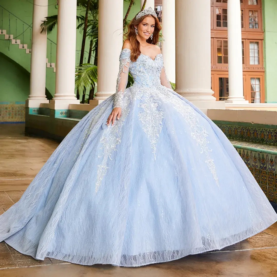 White long sale sleeve quinceanera dresses