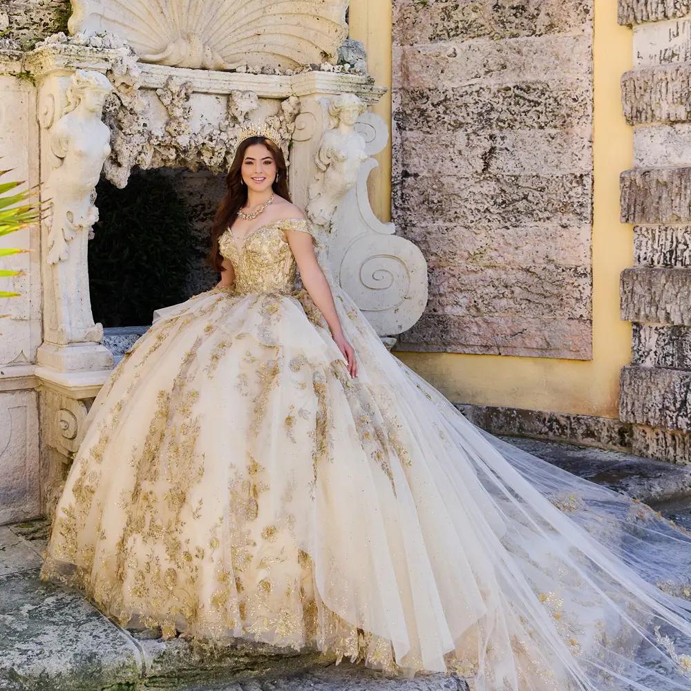 light yellow belle quinceanera dresses