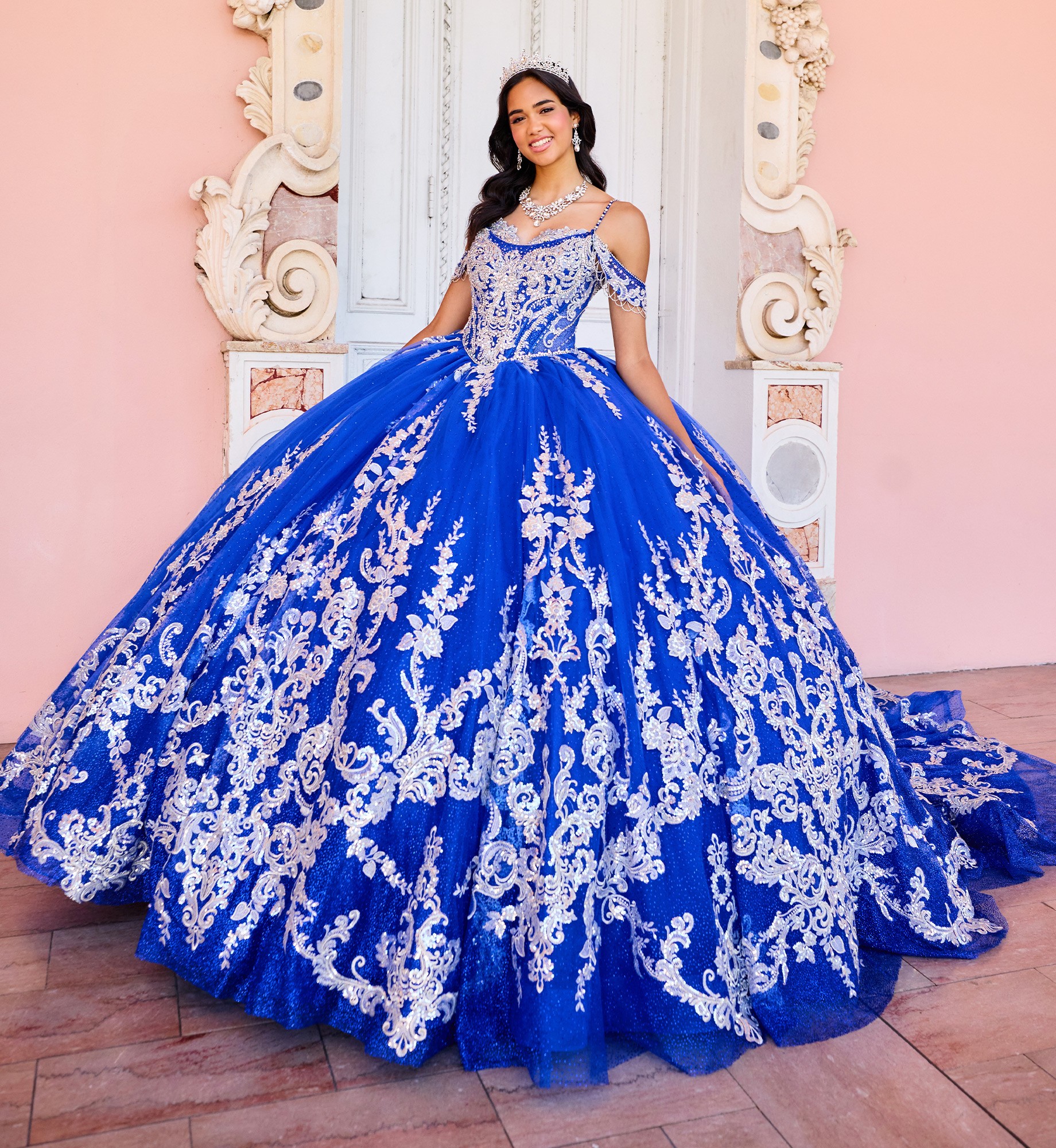 Quinceanera dresses blue and white best sale